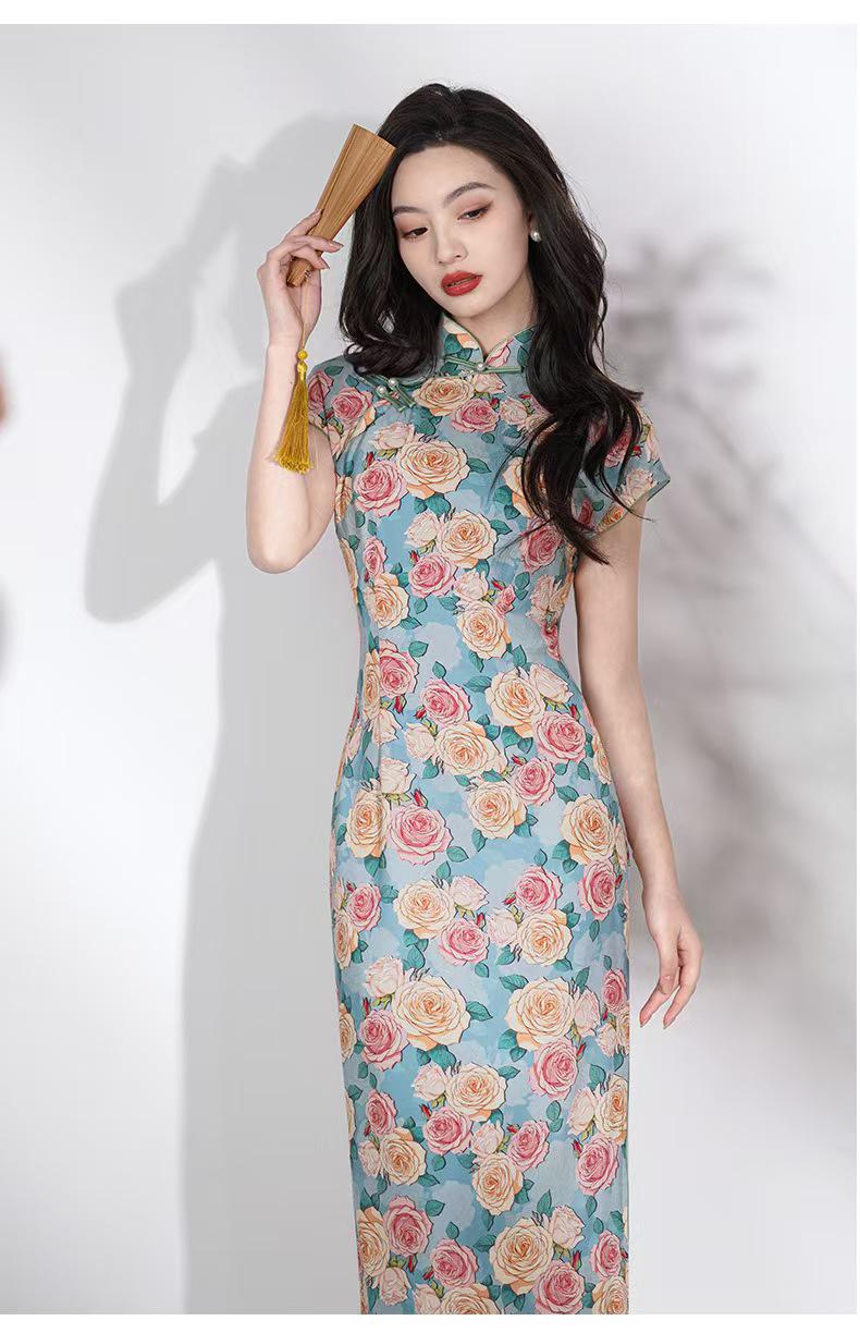 Women's Floral Qipao Cheongsam Dress – Chiffon – additional product view