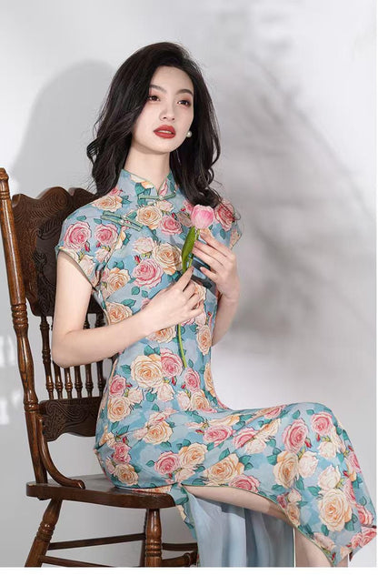 Women's Floral Qipao Cheongsam Dress – Chiffon – additional product view