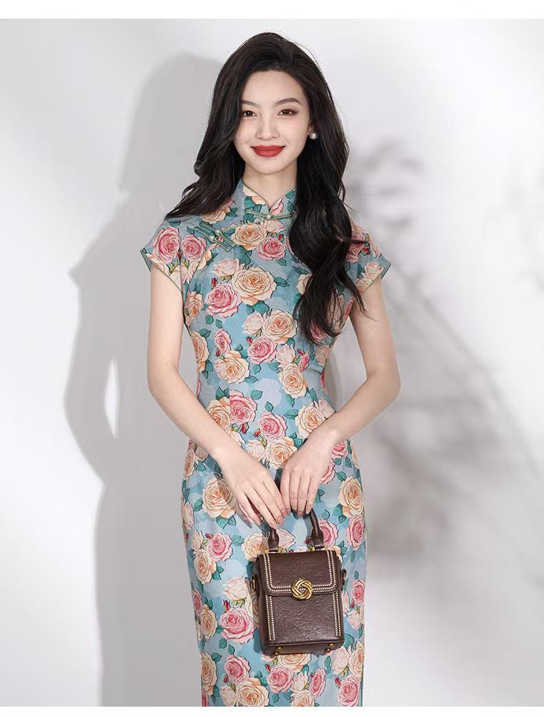 Women's Floral Qipao Cheongsam Dress – Chiffon – additional product view