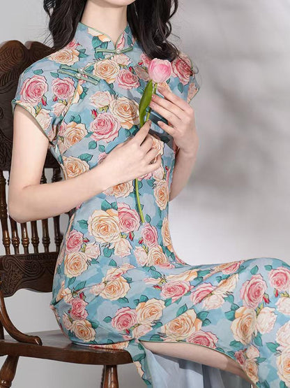Women's Floral Qipao Cheongsam Dress – Chiffon – additional product view