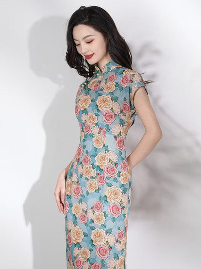 Women's Floral Qipao Cheongsam Dress – Chiffon – additional product view