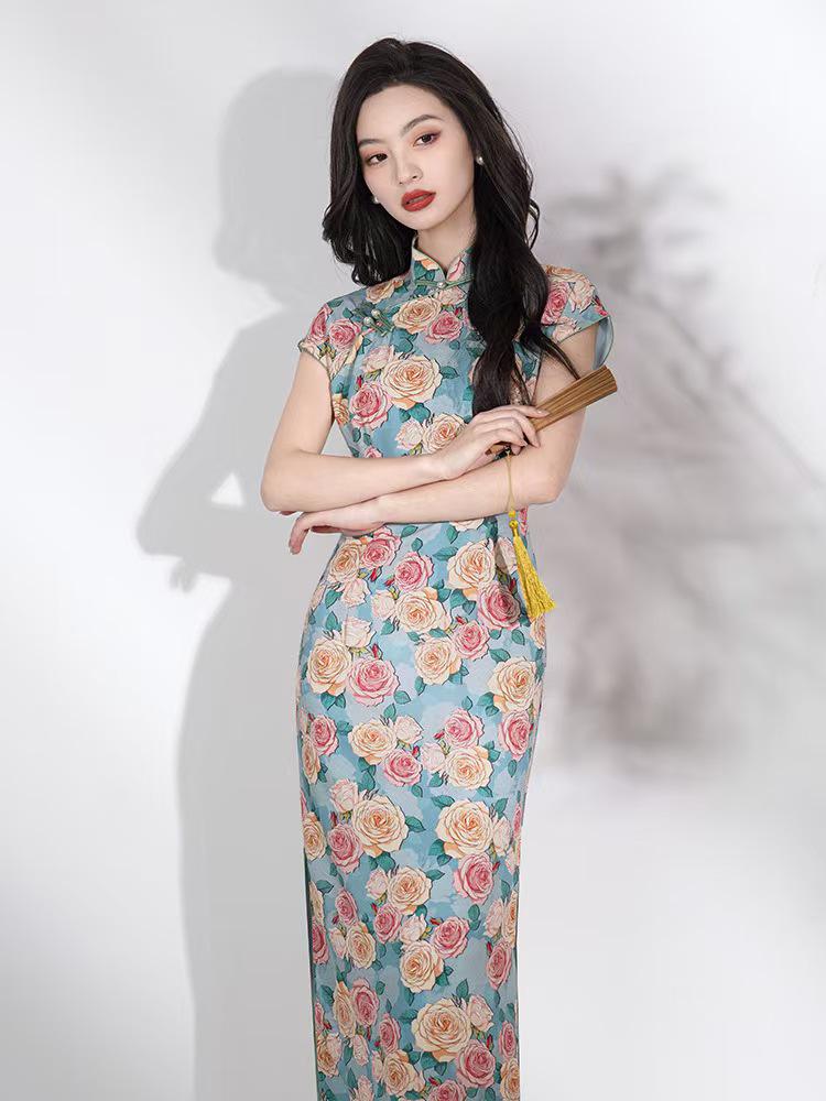 Women's Floral Qipao Cheongsam Dress – Chiffon