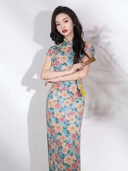 Women's Floral Qipao Cheongsam Dress – Chiffon