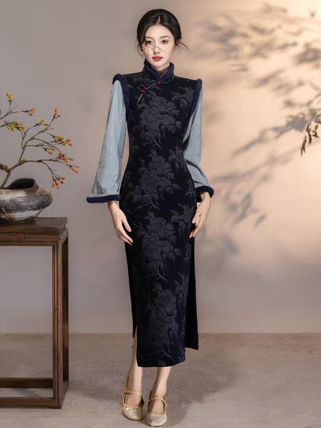 Women's Vintage Qipao Cheongsam Dress – Chenille – additional product view