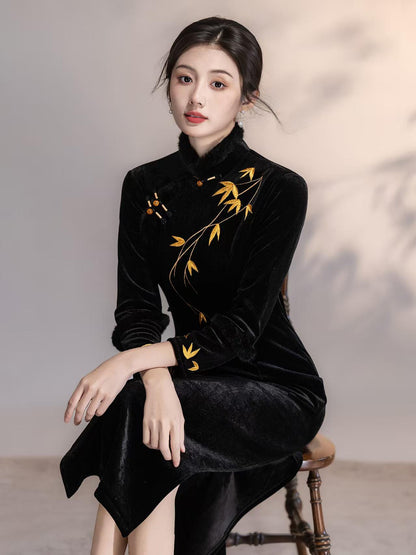 Women's Vintage Qipao Cheongsam Dress – Velvet Embroidered – additional product view