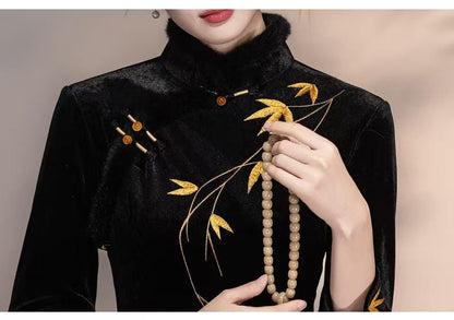 Women's Vintage Qipao Cheongsam Dress – Velvet Embroidered – additional product view