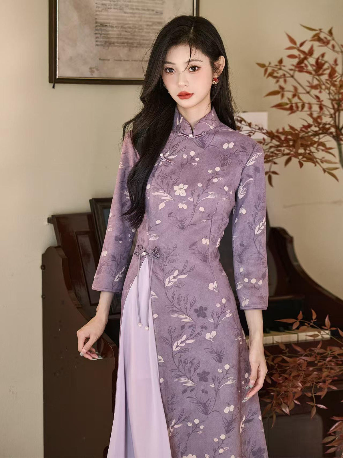 Women's Vintage Qipao Cheongsam Dress – Velvet – additional product view