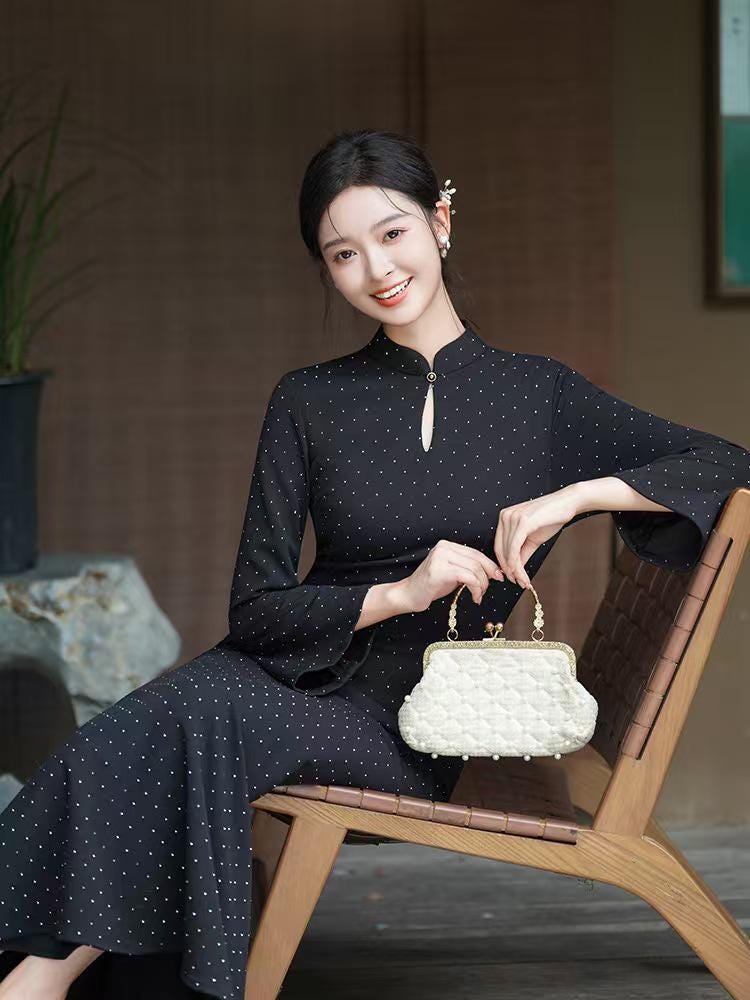 Women's Black Vintage Qipao Cheongsam Dress – additional product view