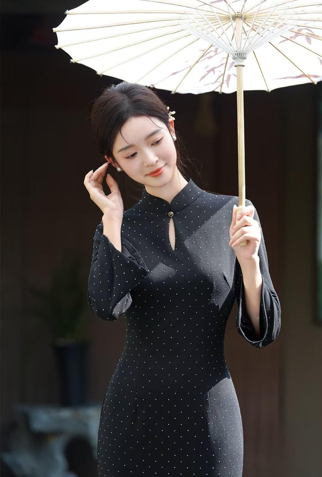 Women's Black Vintage Qipao Cheongsam Dress – additional product view