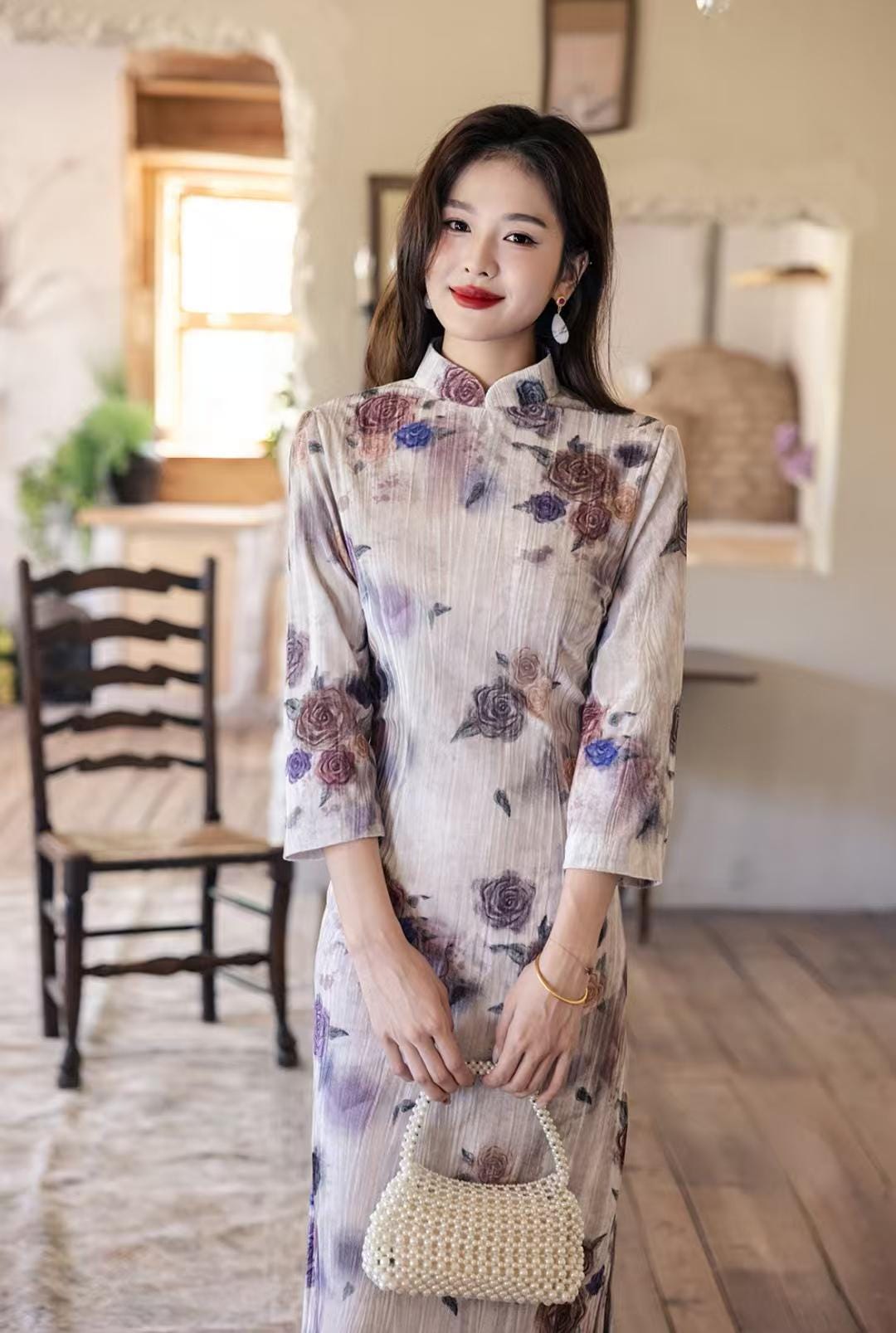 Women's Floral Qipao Cheongsam Dress – Winter – additional product view