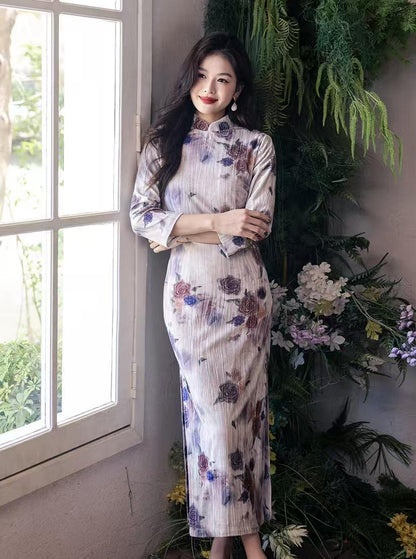 Women's Floral Qipao Cheongsam Dress – Winter – additional product view