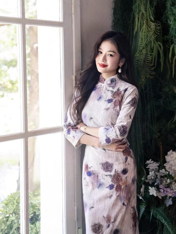 Women's Floral Qipao Cheongsam Dress – Winter – additional product view