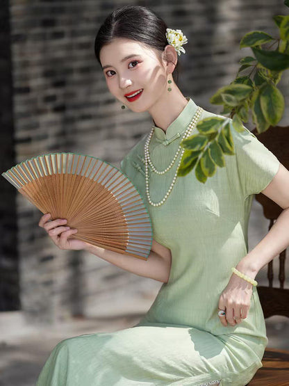 Women's Green Vintage Qipao Cheongsam Dress – Spring Summer – additional product view