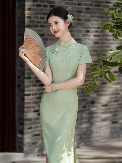 Women's Green Vintage Qipao Cheongsam Dress – Spring Summer – additional product view