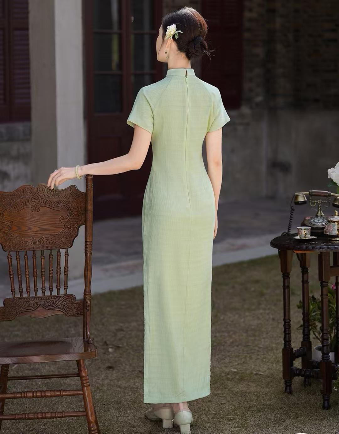 Women's Green Vintage Qipao Cheongsam Dress – Spring Summer – additional product view