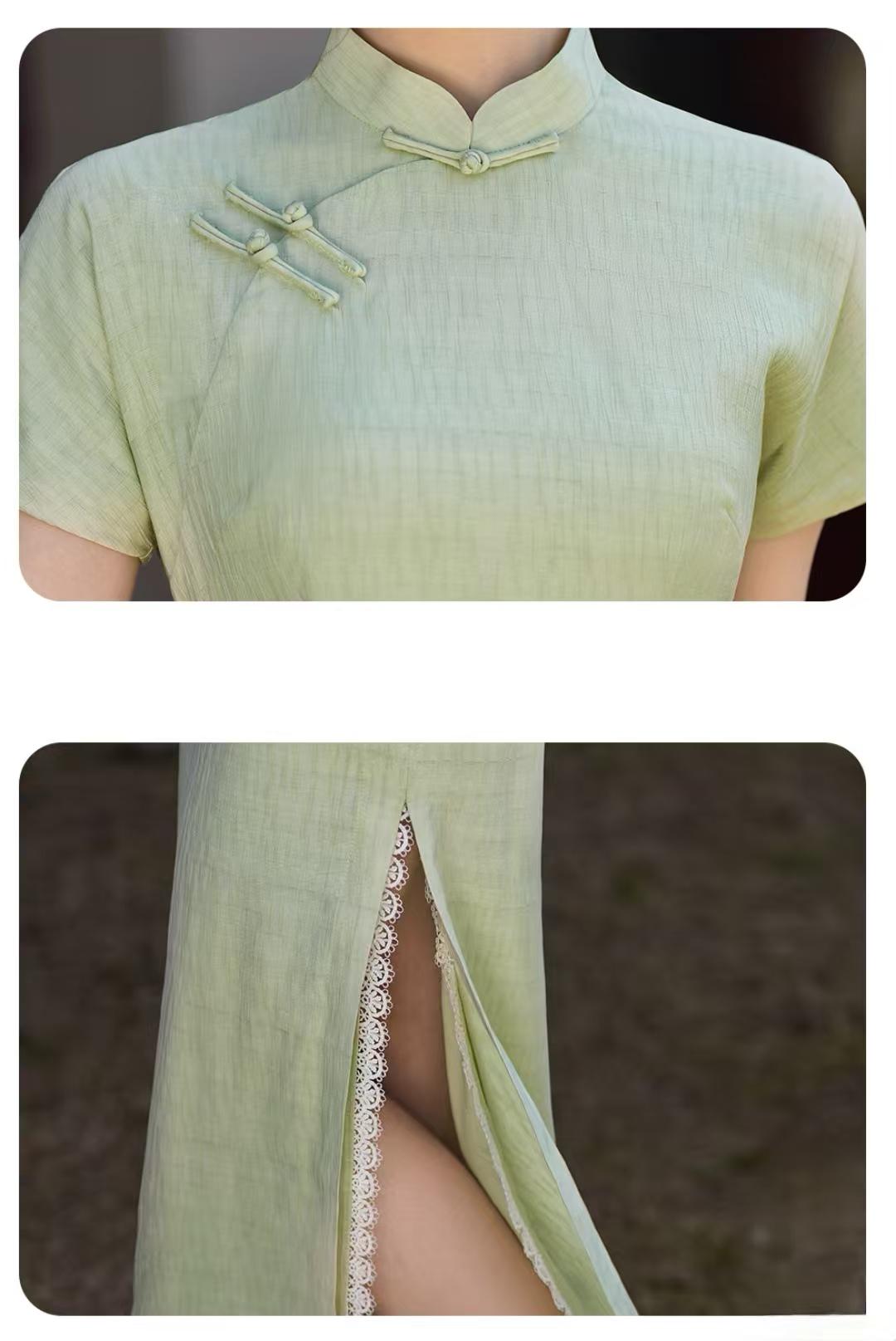 Women's Green Vintage Qipao Cheongsam Dress – Spring Summer – additional product view