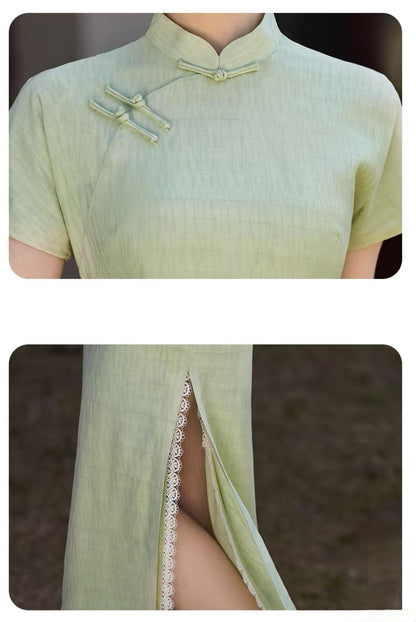 Women's Green Vintage Qipao Cheongsam Dress – Spring Summer – additional product view