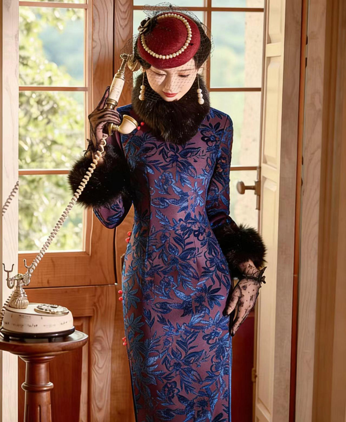 Women's Floral Qipao Cheongsam Dress – Long – additional product view