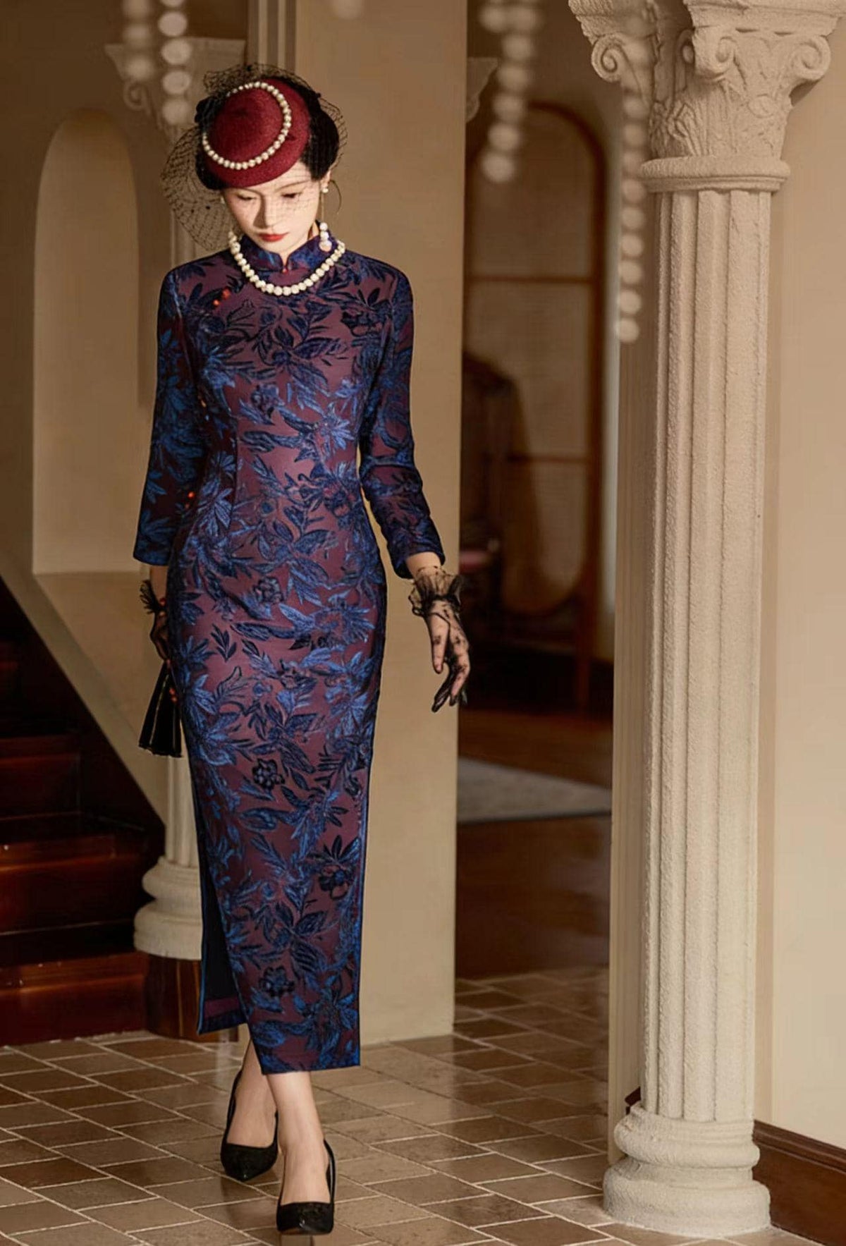 Women's Floral Qipao Cheongsam Dress – Long – additional product view