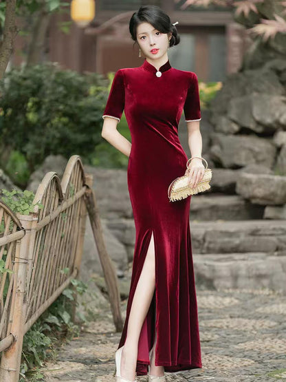 Women's Vintage Velvet Qipao Cheongsam Dress – additional product view