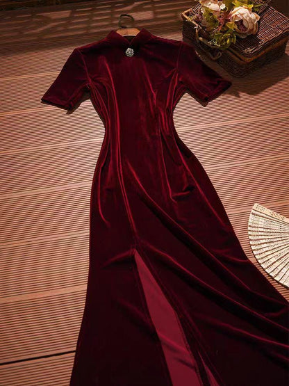 Women's Vintage Velvet Qipao Cheongsam Dress – additional product view