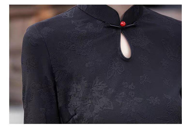 Women's Black Vintage Qipao Cheongsam Dress – Winter – additional product view