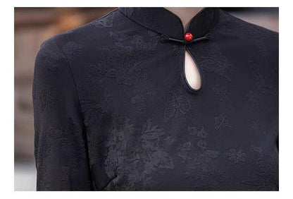 Women's Black Vintage Qipao Cheongsam Dress – Winter – additional product view