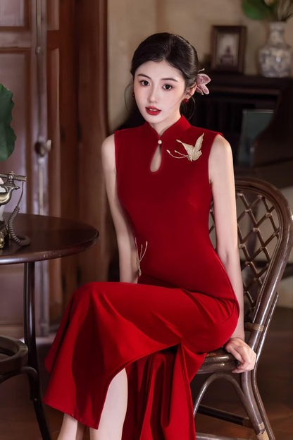 Women's Elegant Satin Qipao Cheongsam Dress – Printed Long