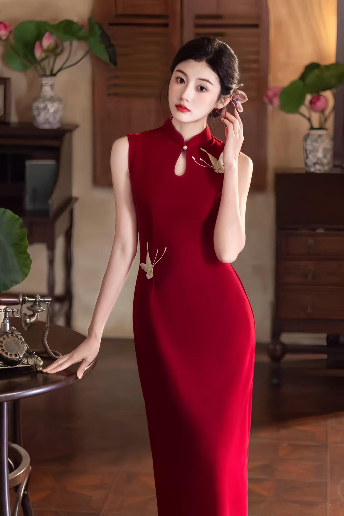 Women's Elegant Satin Qipao Cheongsam Dress – Printed Long – additional product view