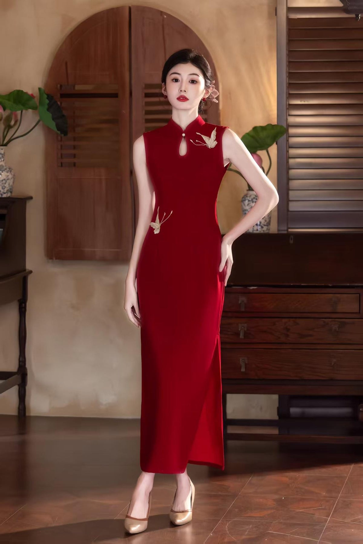 Women's Elegant Satin Qipao Cheongsam Dress – Printed Long – additional product view