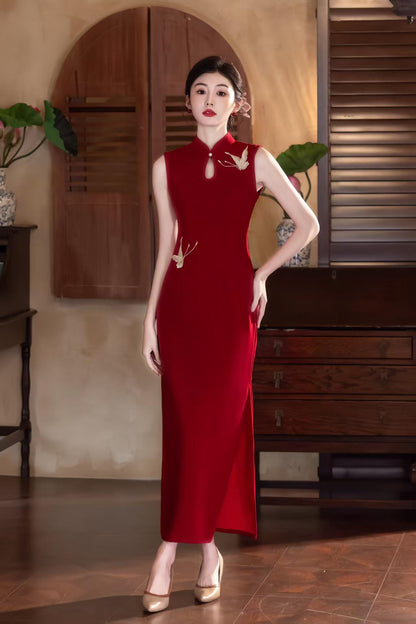Women's Elegant Satin Qipao Cheongsam Dress – Printed Long – additional product view