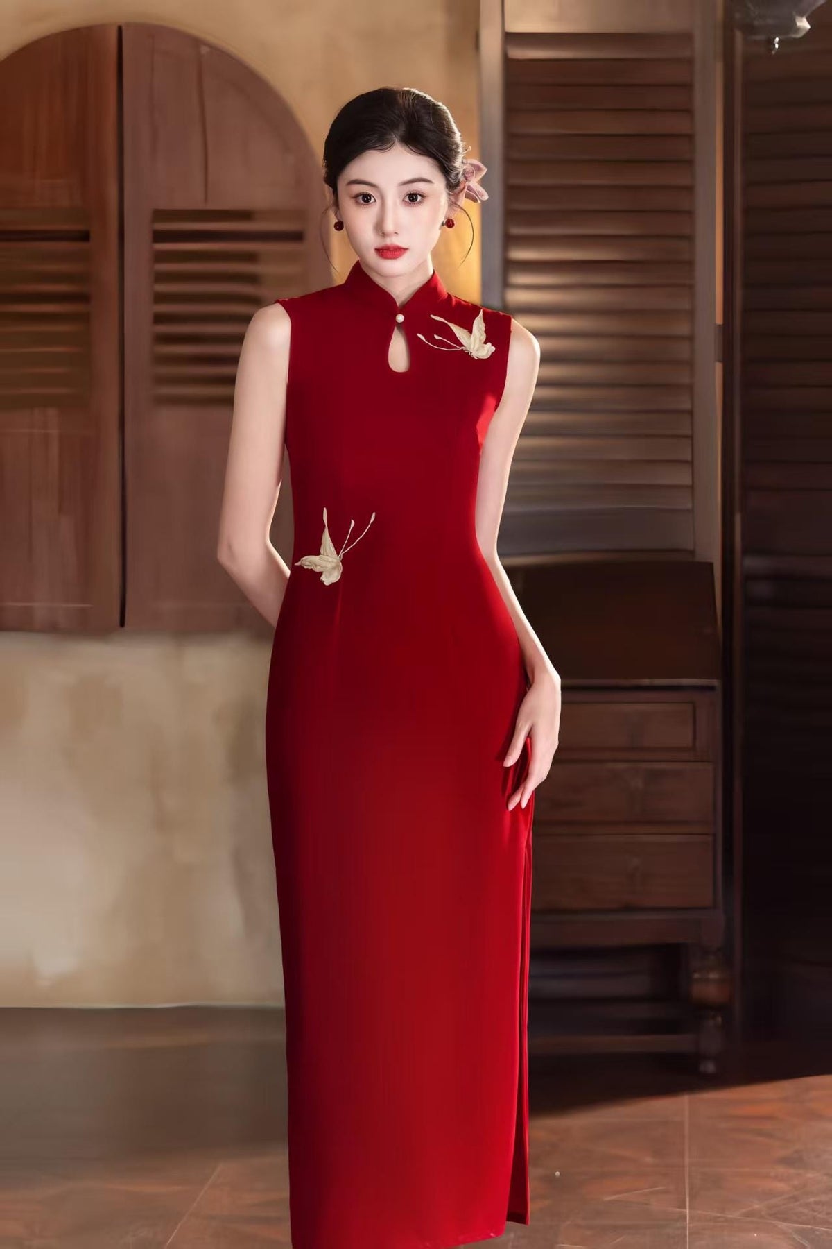 Women's Elegant Satin Qipao Cheongsam Dress – Printed Long – additional product view
