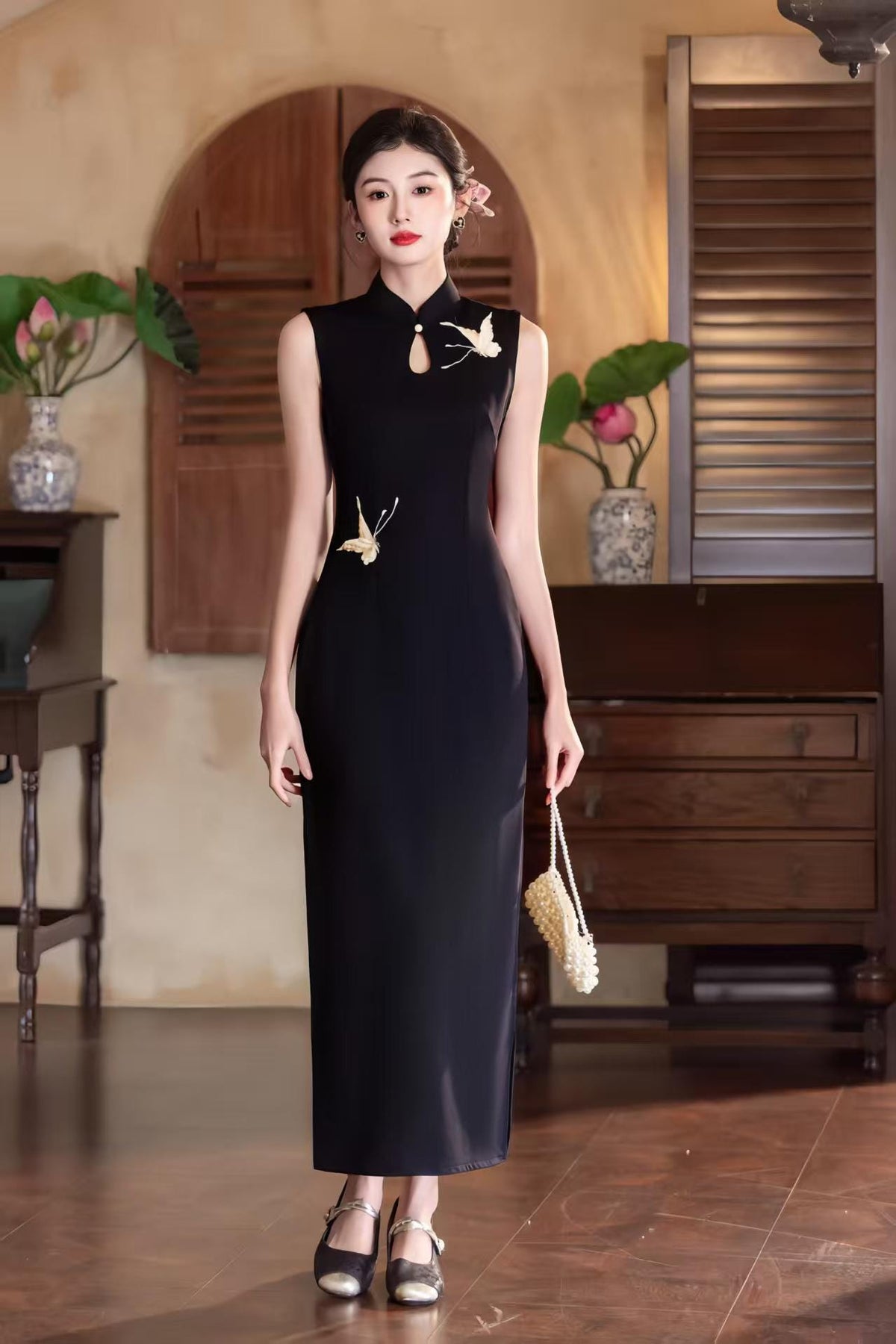 Women's Elegant Satin Qipao Cheongsam Dress – Printed Long – additional product view