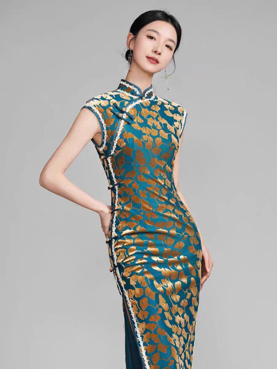 Women's Elegant Velvet Qipao Cheongsam Dress – Maxi – additional product view