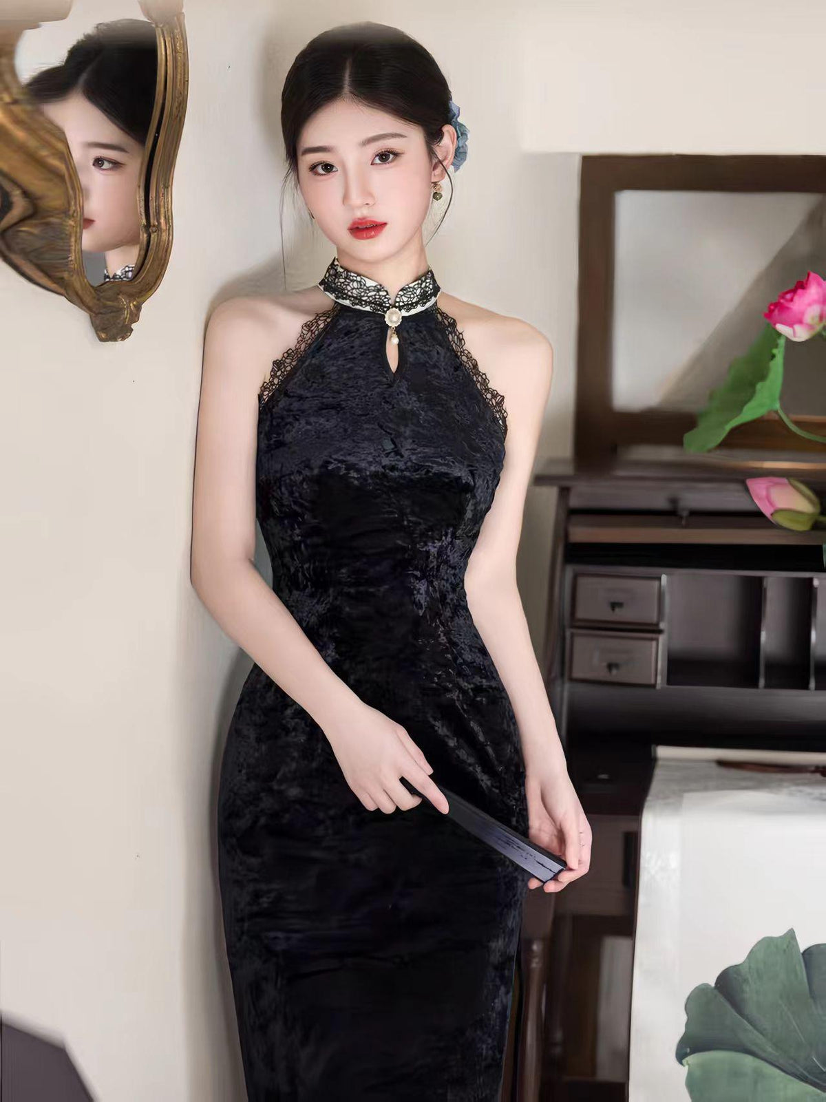Women's Elegant Velvet Qipao Cheongsam Dress – additional product view