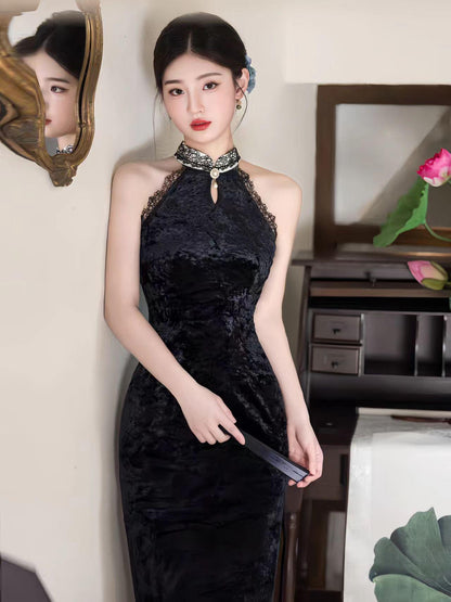 Women's Elegant Velvet Qipao Cheongsam Dress – additional product view