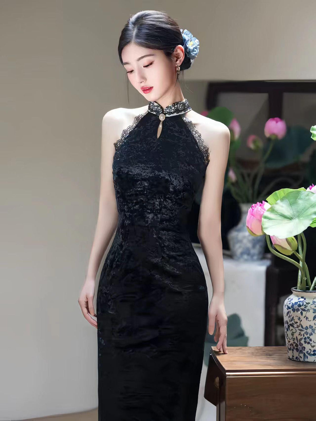 Women's Elegant Velvet Qipao Cheongsam Dress – additional product view