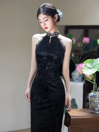 Women's Elegant Velvet Qipao Cheongsam Dress – additional product view