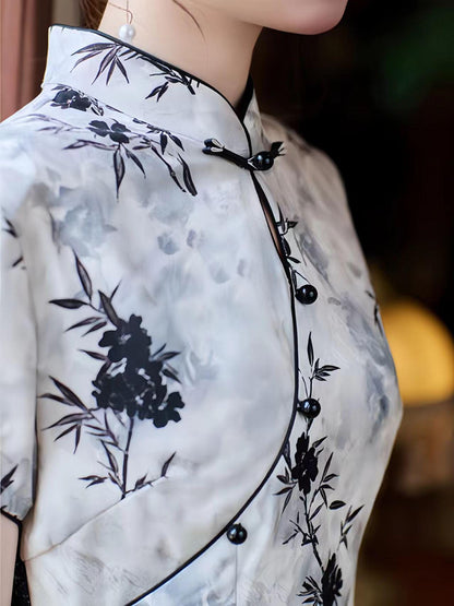 Women's Floral Qipao Cheongsam Dress – Jacquard Mandarin Collar – additional product view