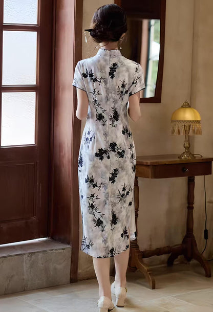 Women's Floral Qipao Cheongsam Dress – Jacquard Mandarin Collar – additional product view