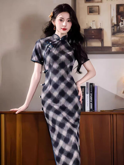 Women's Vintage Qipao Cheongsam Dress – Mandarin Collar Fitted