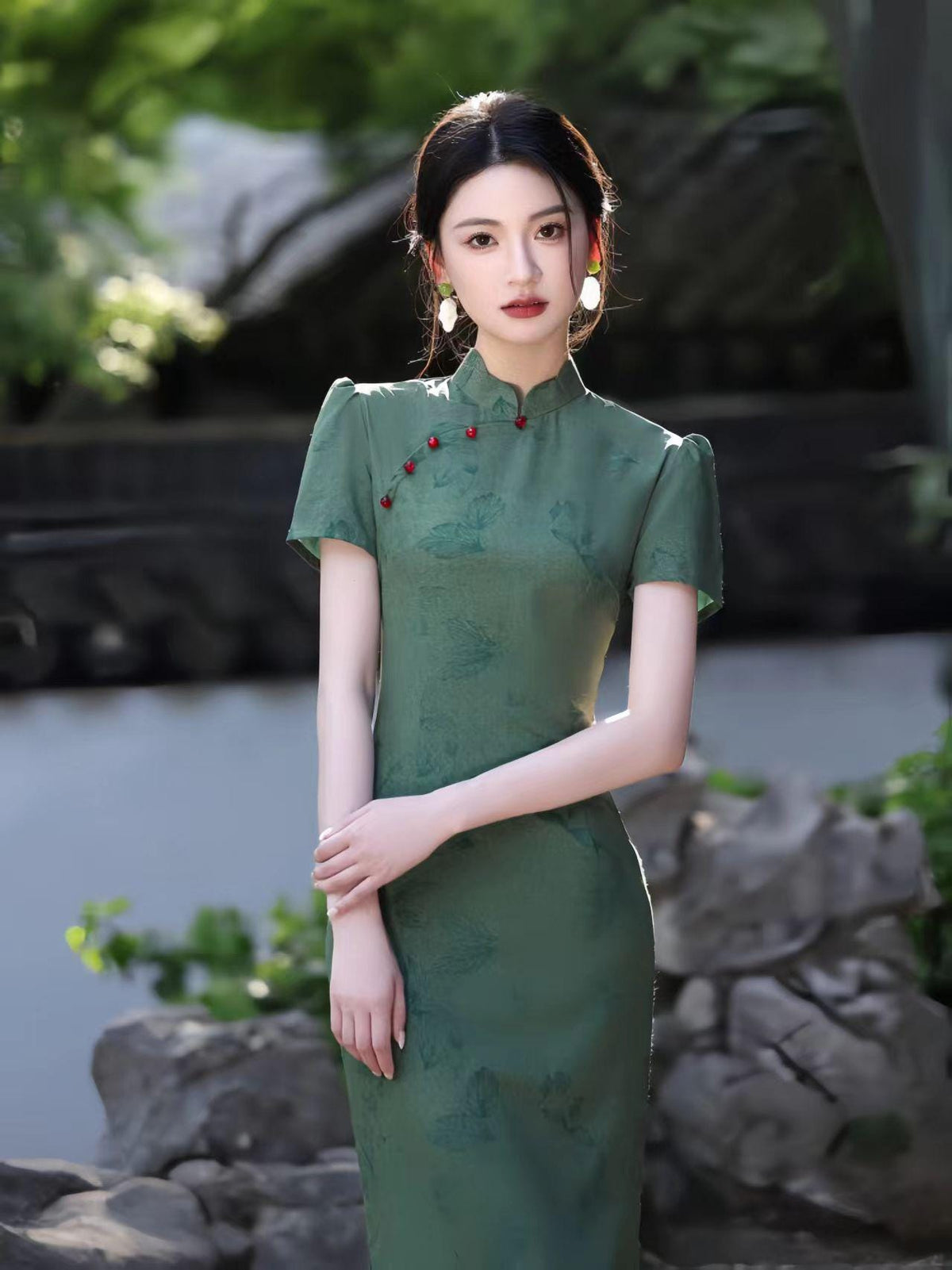 Women's Green Elegant Qipao Cheongsam Dress