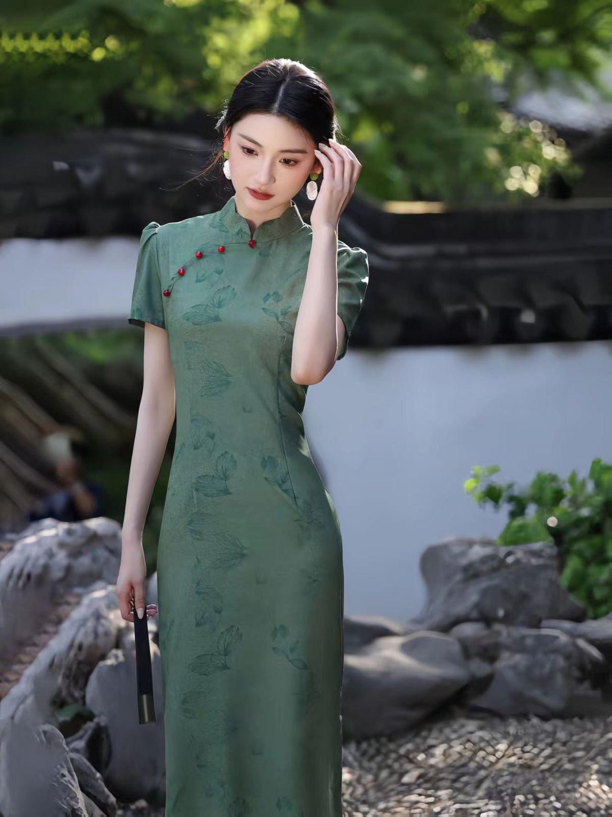 Women's Green Elegant Qipao Cheongsam Dress – additional product view