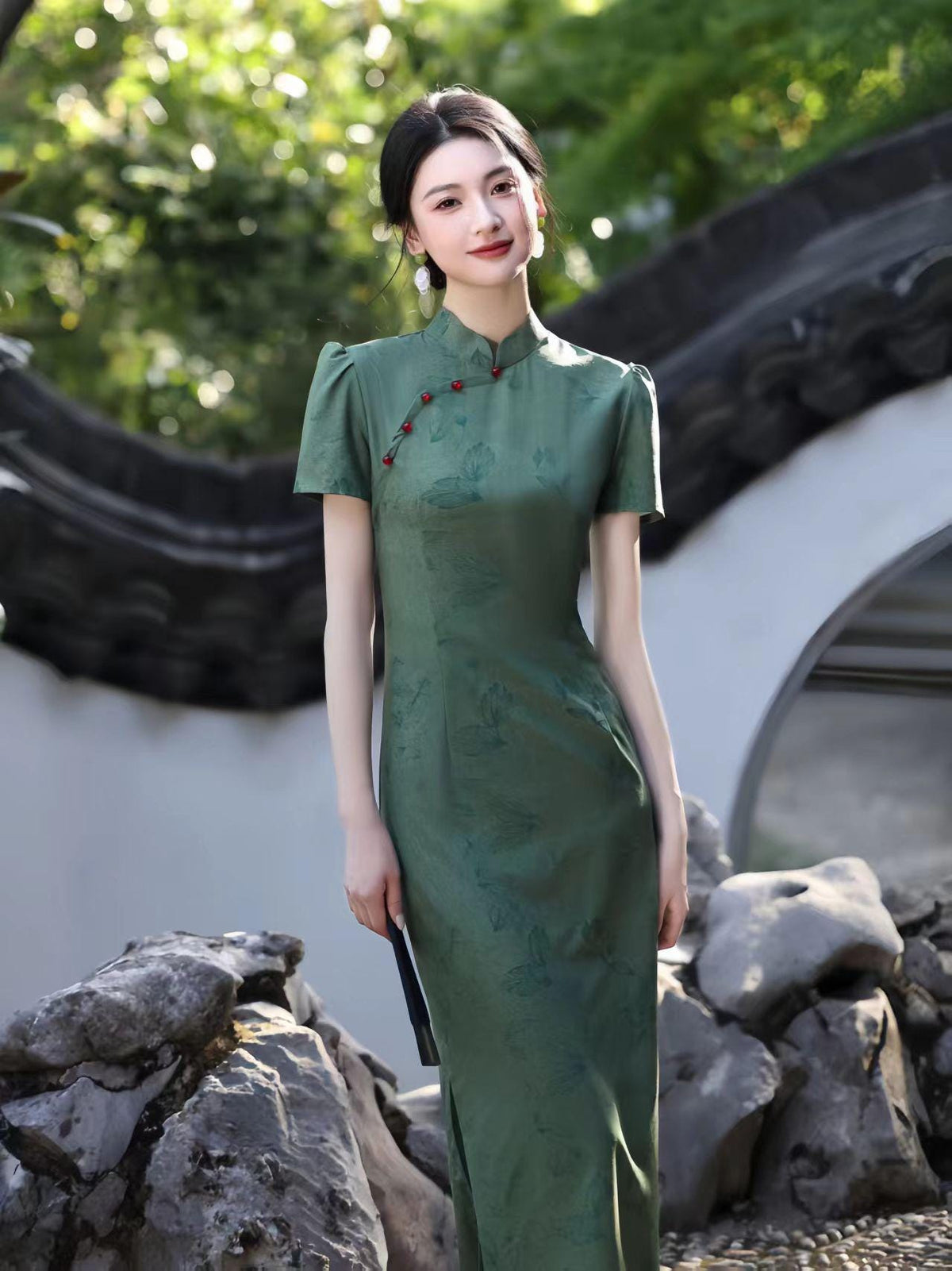 Women's Green Elegant Qipao Cheongsam Dress – additional product view