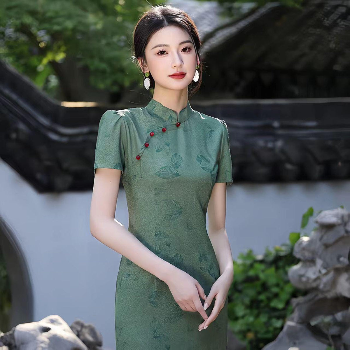 Women's Green Elegant Qipao Cheongsam Dress – additional product view
