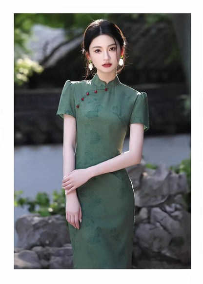Women's Green Elegant Qipao Cheongsam Dress – additional product view