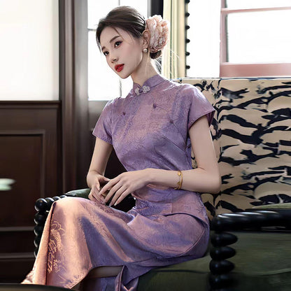 Women's Jacquard Qipao Cheongsam Dress – Fitted – additional product view