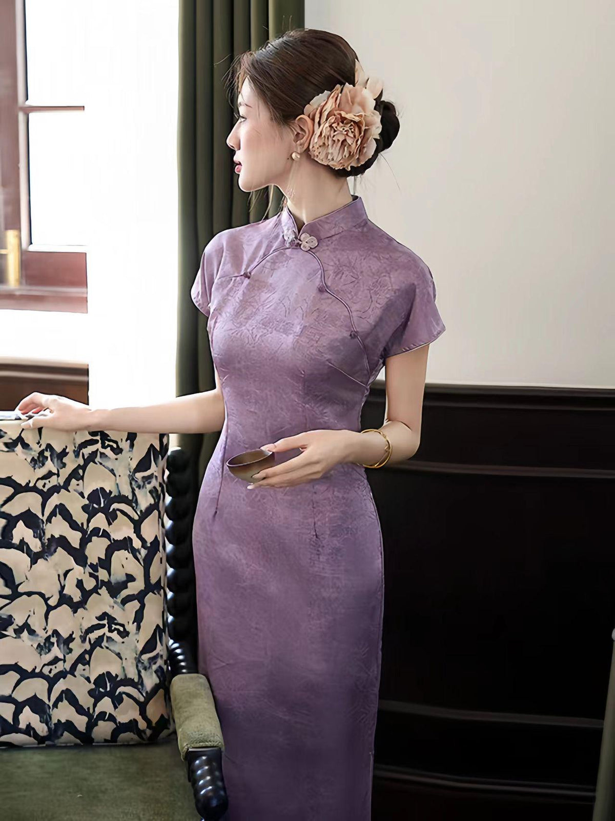 Women's Jacquard Qipao Cheongsam Dress – Fitted – additional product view