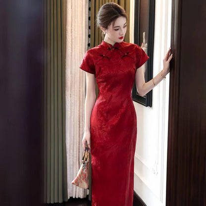 Women's Red Elegant Qipao Cheongsam Dress – Jacquard – additional product view