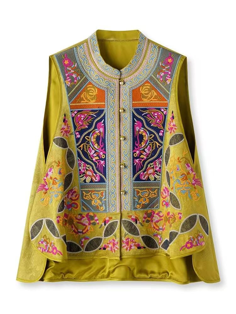 Yellow Floral Embroidered Vintage Chinese Style Vest – additional product view